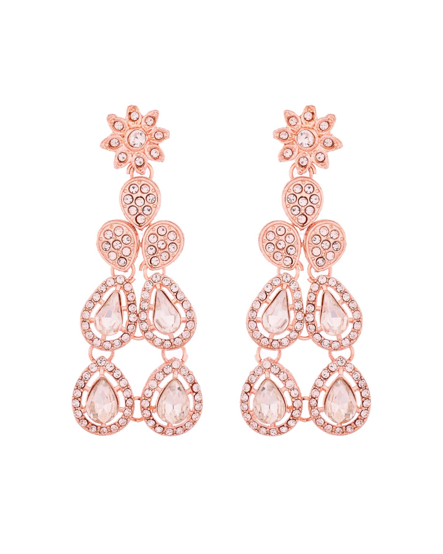 VOJ Rose Gold-Polished CZ Studded Jewellery Set With Maang Tikka - Swadesiicart