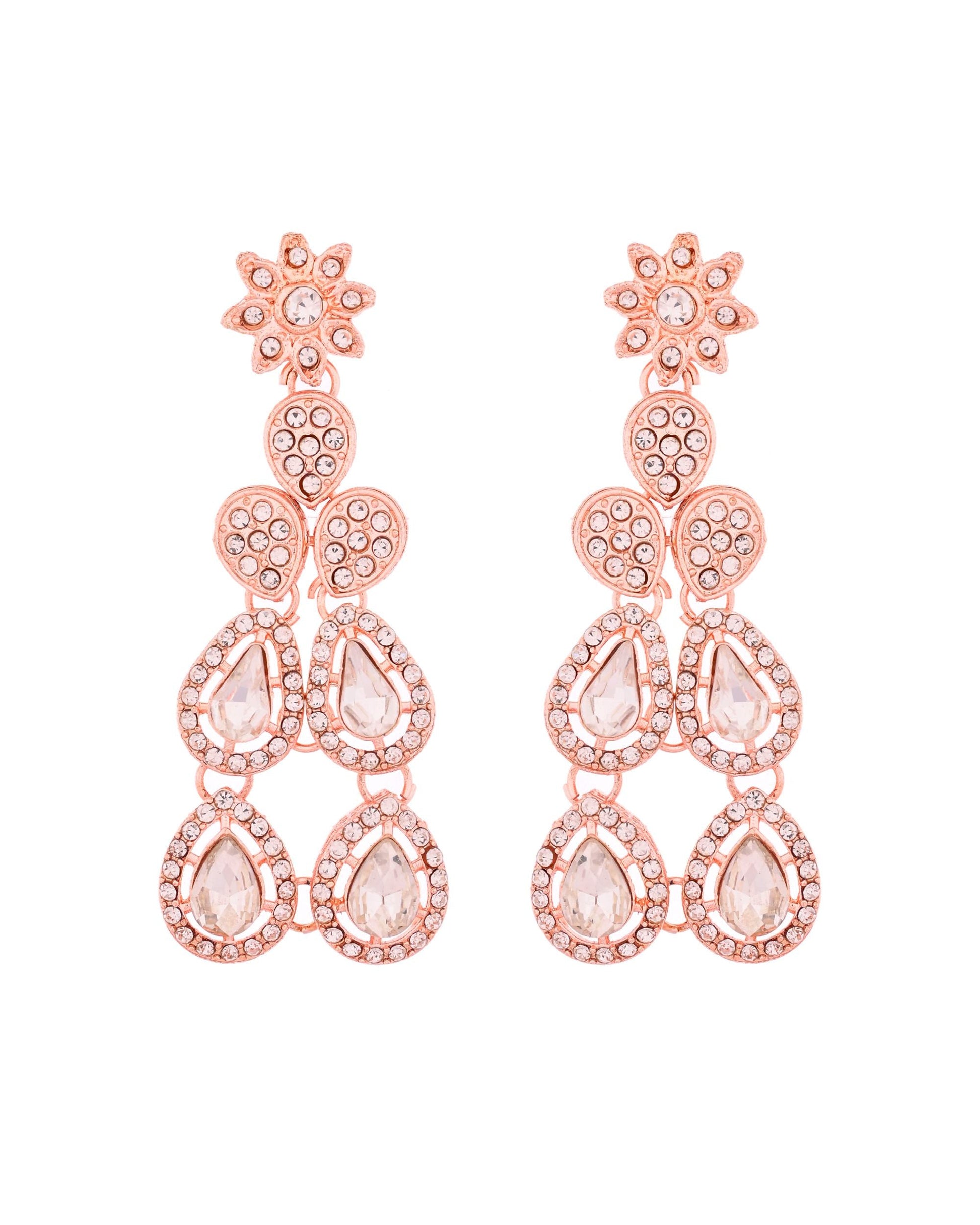 VOJ Rose Gold-Polished CZ Studded Jewellery Set With Maang Tikka - Swadesiicart