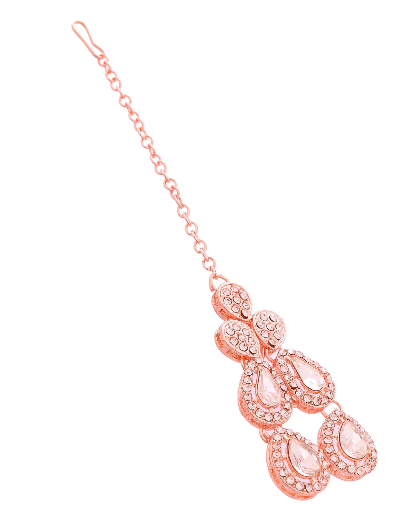 VOJ Rose Gold-Polished CZ Studded Jewellery Set With Maang Tikka - Swadesiicart