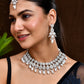 VOJ Silver-Plated CZ Stone And Pearl Necklace With Earrings And Maang Tikka Set - Swadesiicart