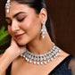 VOJ Silver-Plated CZ Stone And Pearl Necklace With Earrings And Maang Tikka Set - Swadesiicart