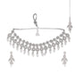 VOJ Silver-Plated CZ Stone And Pearl Necklace With Earrings And Maang Tikka Set - Swadesiicart