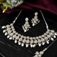 VOJ Silver-Plated CZ Stone And Pearl Necklace With Earrings And Maang Tikka Set - Swadesiicart