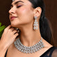 VOJ Silver-Plated AD Stone Studded Necklace With Earrings And Maang Tikka Set - Swadesiicart