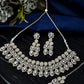 VOJ Silver-Plated AD Stone Studded Necklace With Earrings And Maang Tikka Set - Swadesiicart