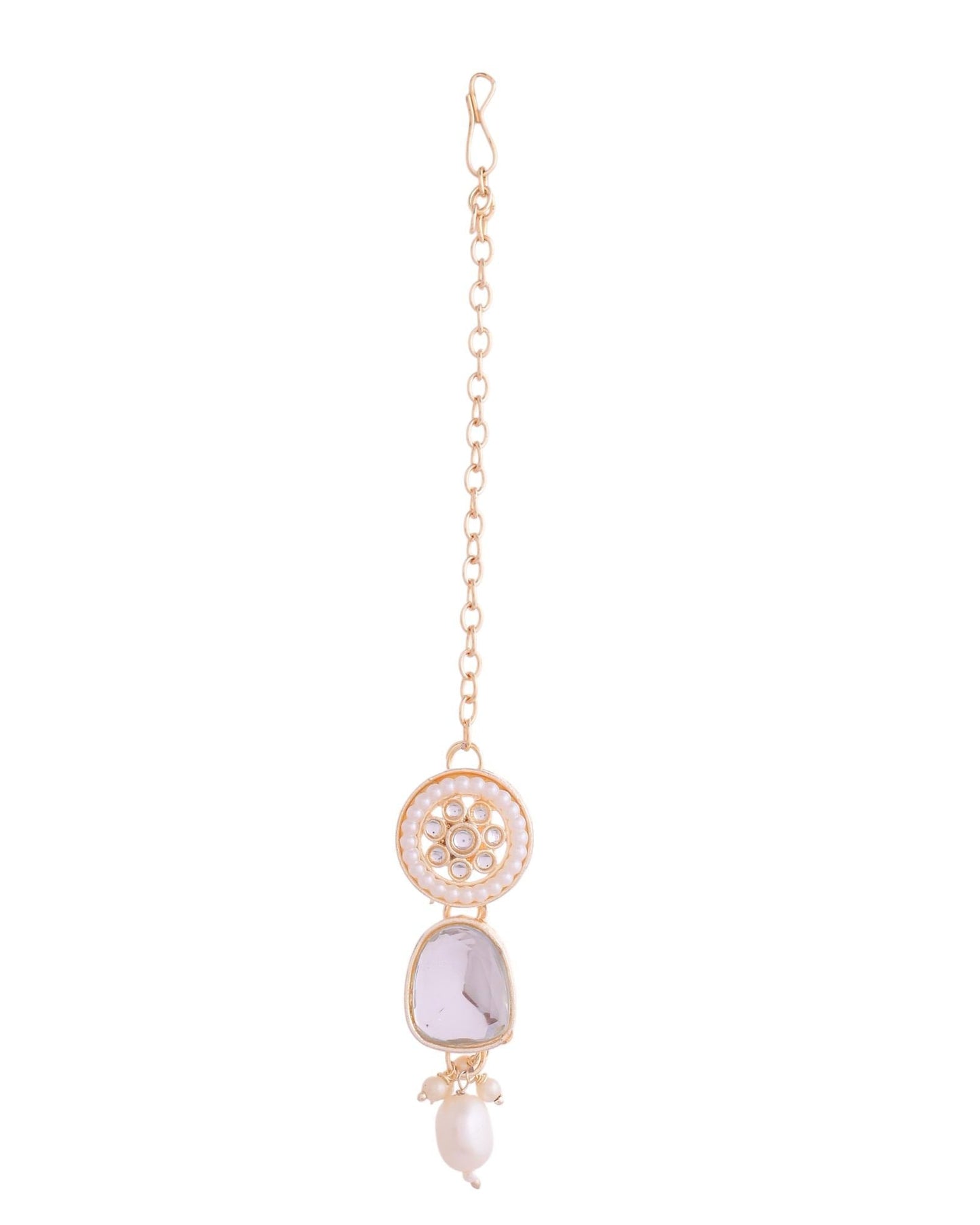 VOJ Gold Polished Artificial Beads And Stone Studded Necklace Set With Maang Tikka - Swadesiicart