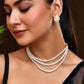 VOJ Gold Polished Artifical Pearl Mutli Layer Necklace And Earrings Set - Swadesiicart