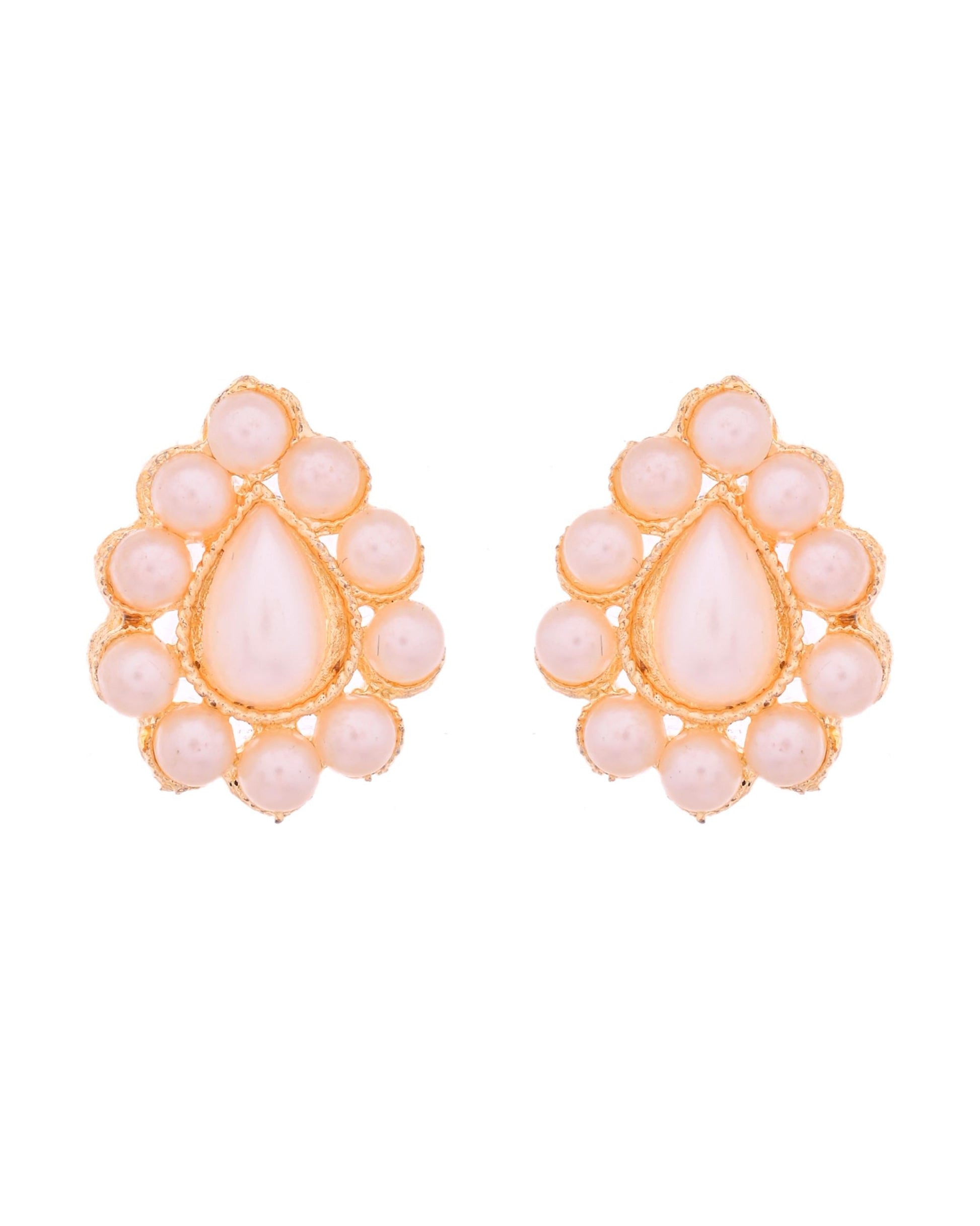 VOJ Gold Polished Artifical Pearl Mutli Layer Necklace And Earrings Set - Swadesiicart