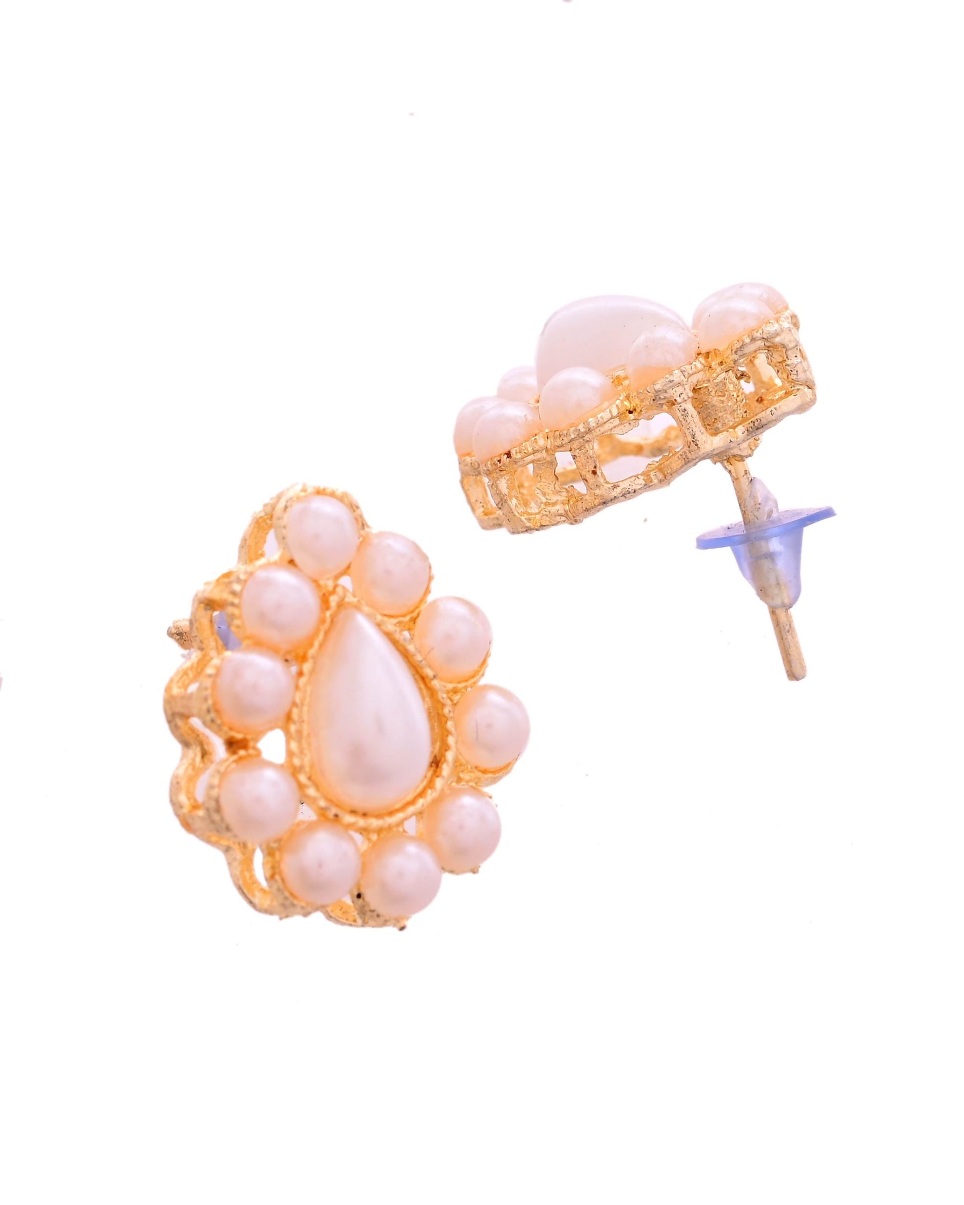 VOJ Gold Polished Artifical Pearl Mutli Layer Necklace And Earrings Set - Swadesiicart