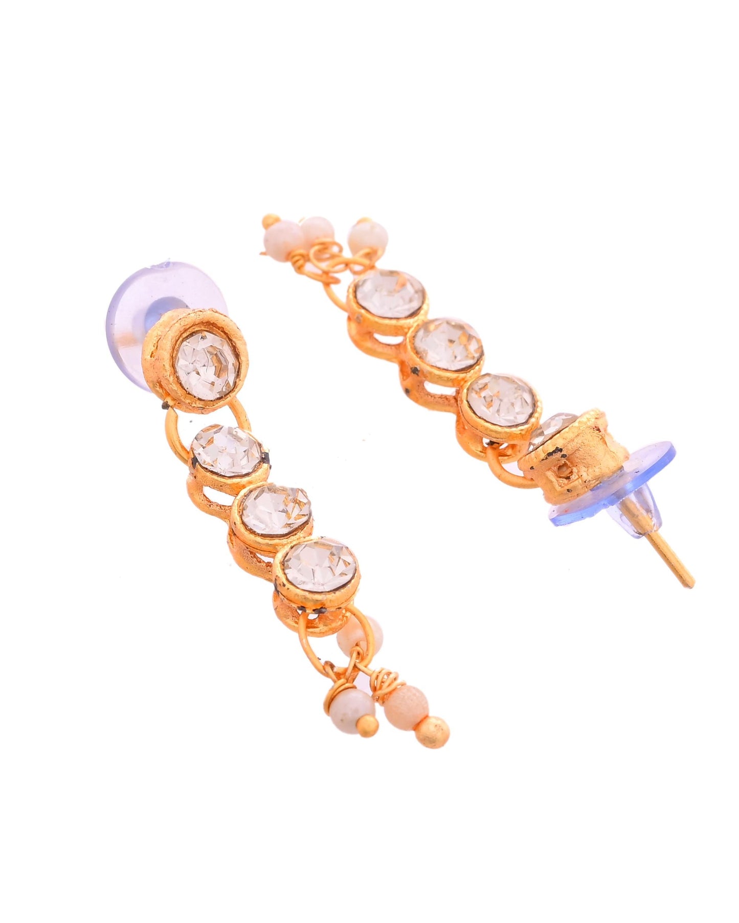 VOJ Gold Polished Artifical Beads And Stone Studded Necklace And Earrings Set - Swadesiicart