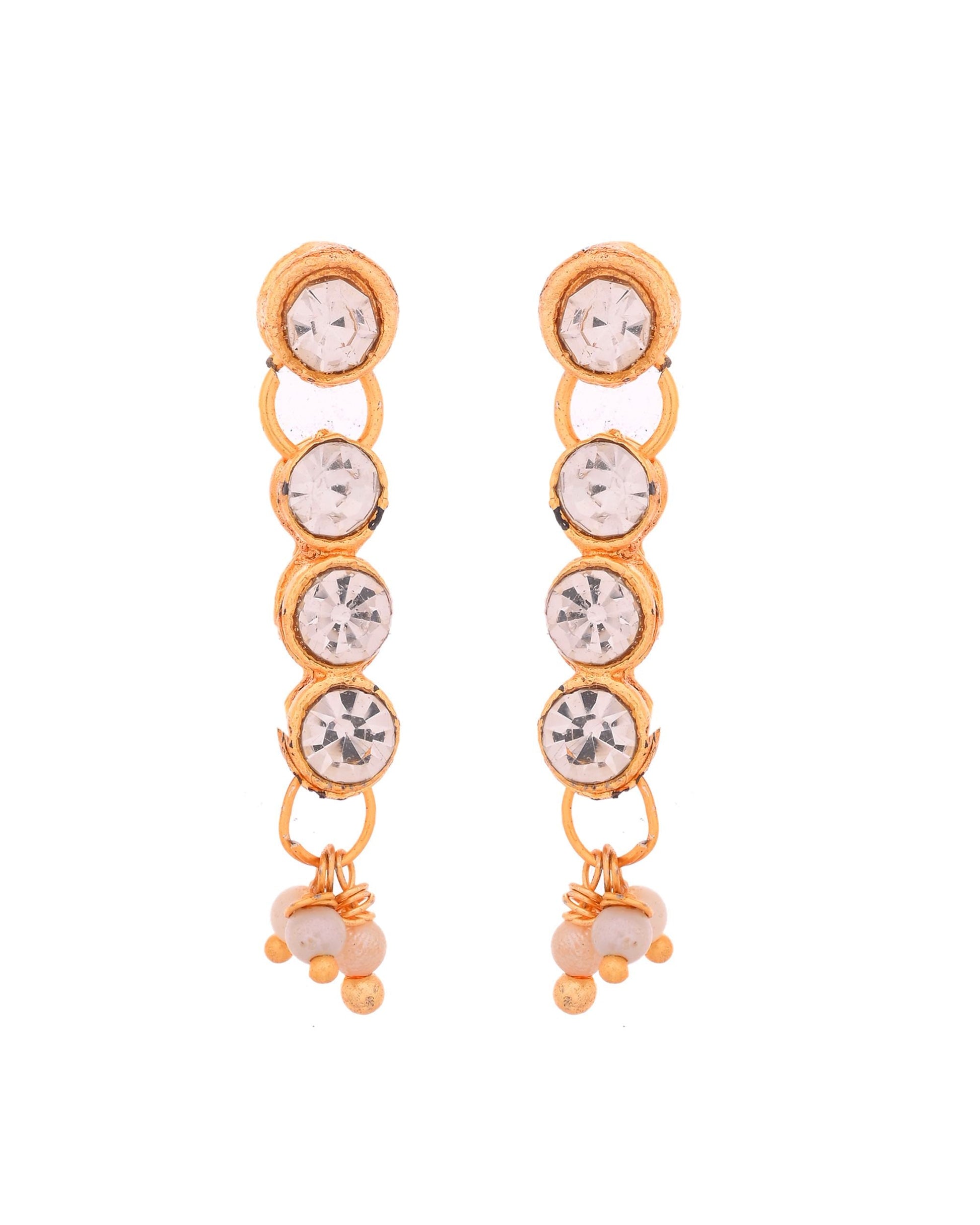 VOJ Gold Polished Artifical Beads And Stone Studded Necklace And Earrings Set - Swadesiicart