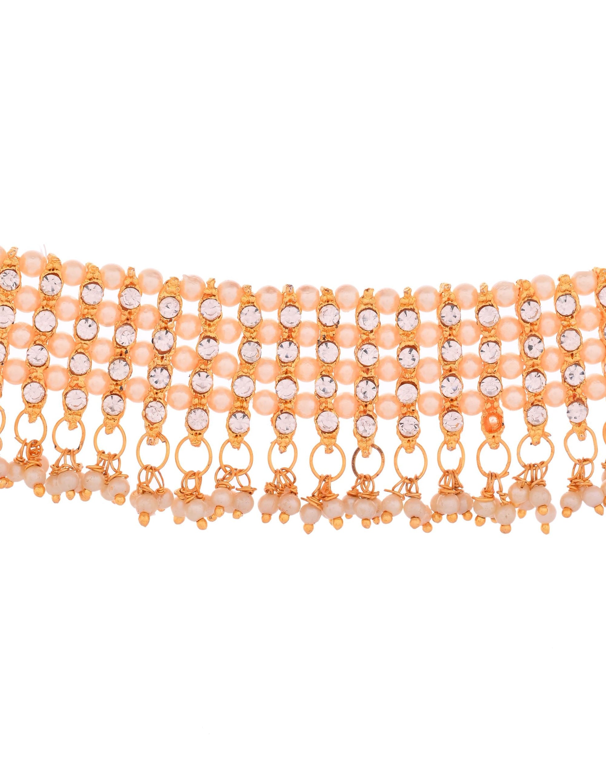 VOJ Gold Polished Artifical Beads And Stone Studded Necklace And Earrings Set - Swadesiicart