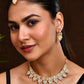 VOJ Gold Polished Stone Studded Necklace Set With Maang Tikka - Swadesiicart