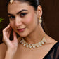 VOJ Gold Polished Stone Studded Necklace Set With Maang Tikka - Swadesiicart