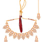 VOJ Gold Polished Stone Studded Necklace Set With Maang Tikka - Swadesiicart