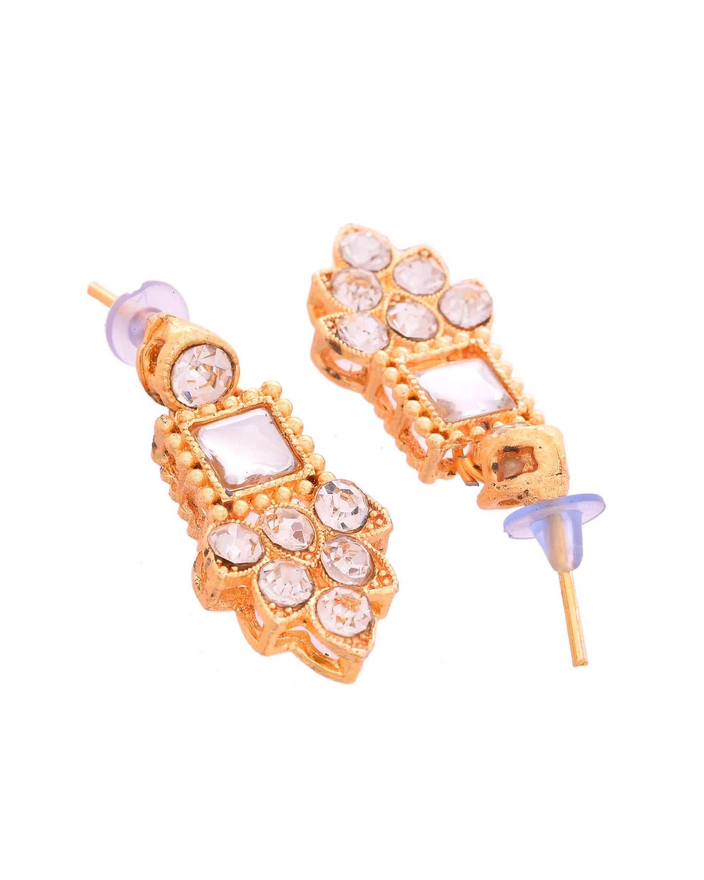 VOJ Gold Polished Stone Studded Necklace Set With Maang Tikka - Swadesiicart