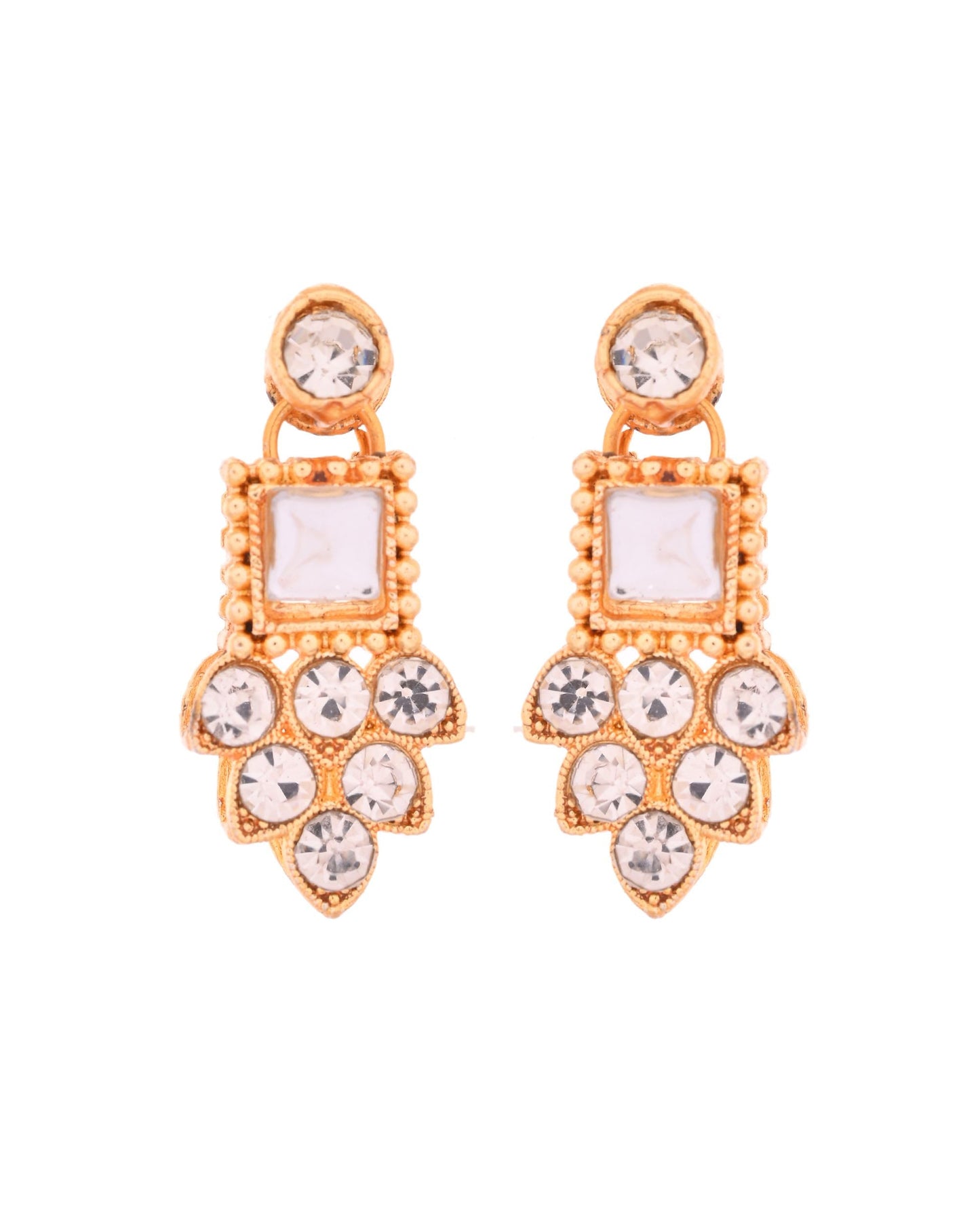 VOJ Gold Polished Stone Studded Necklace Set With Maang Tikka - Swadesiicart