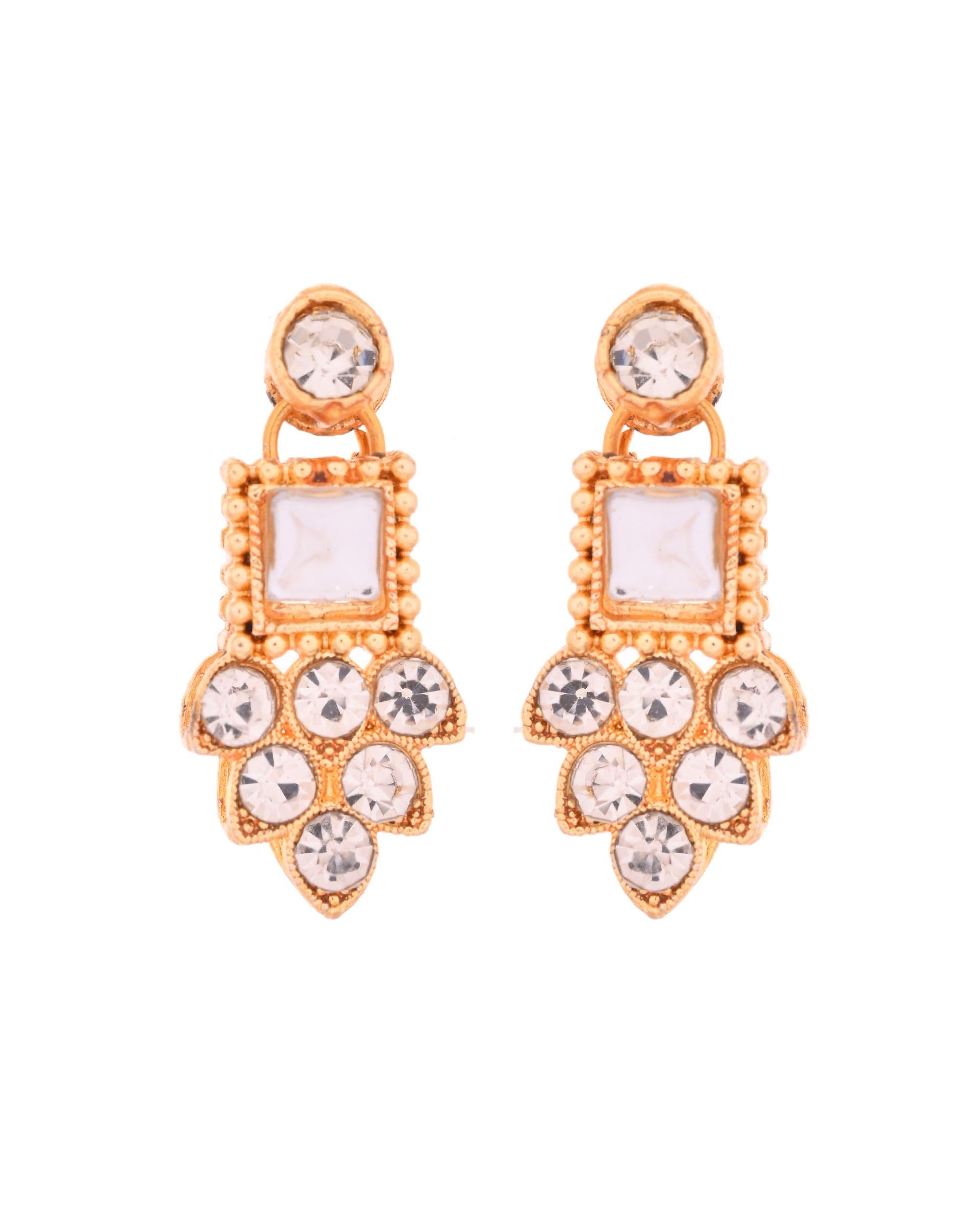 VOJ Gold Polished Stone Studded Necklace Set With Maang Tikka - Swadesiicart