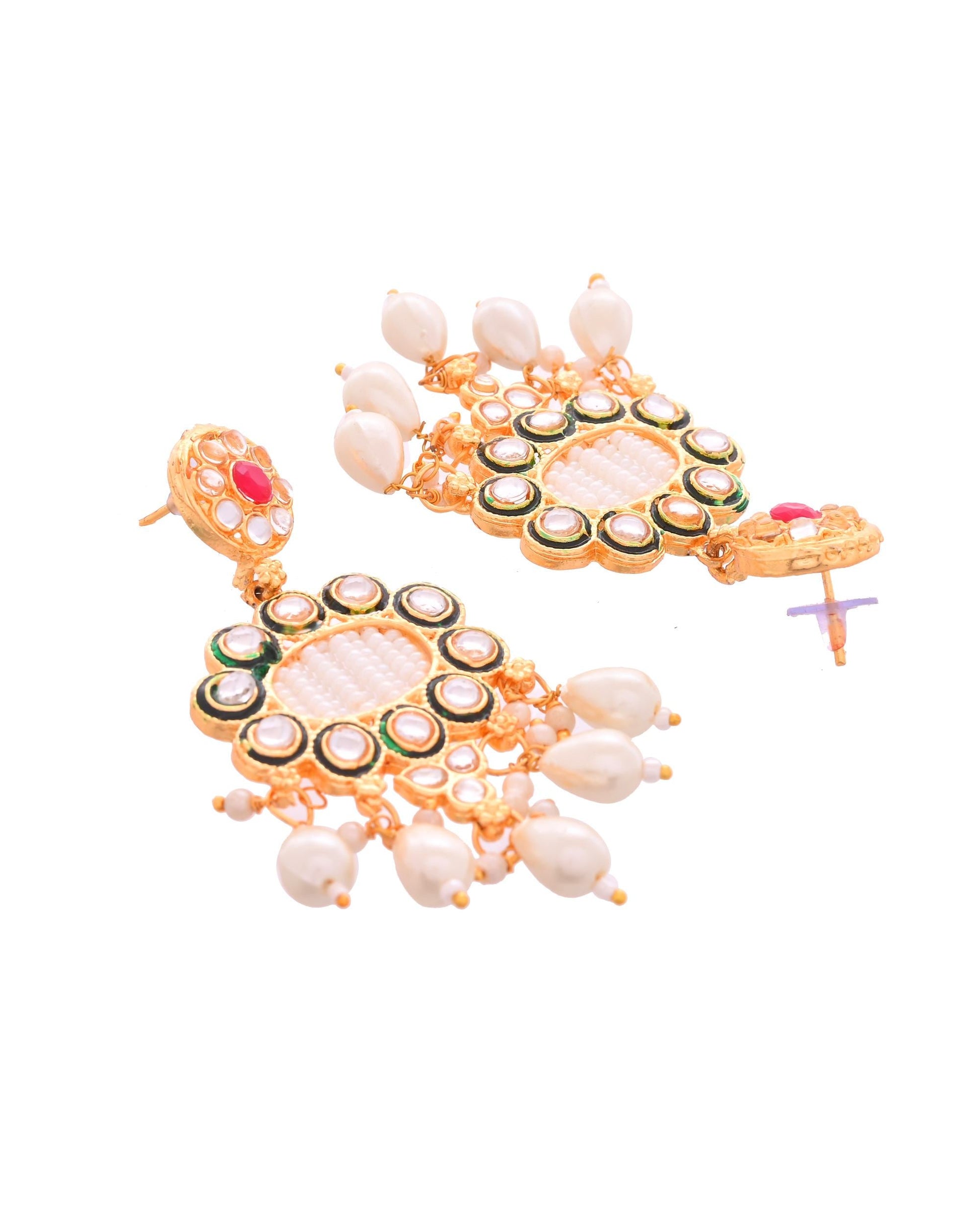 VOJ Gold Toned Artificial Beads Studded Long Necklace And Earrings Set - Swadesiicart