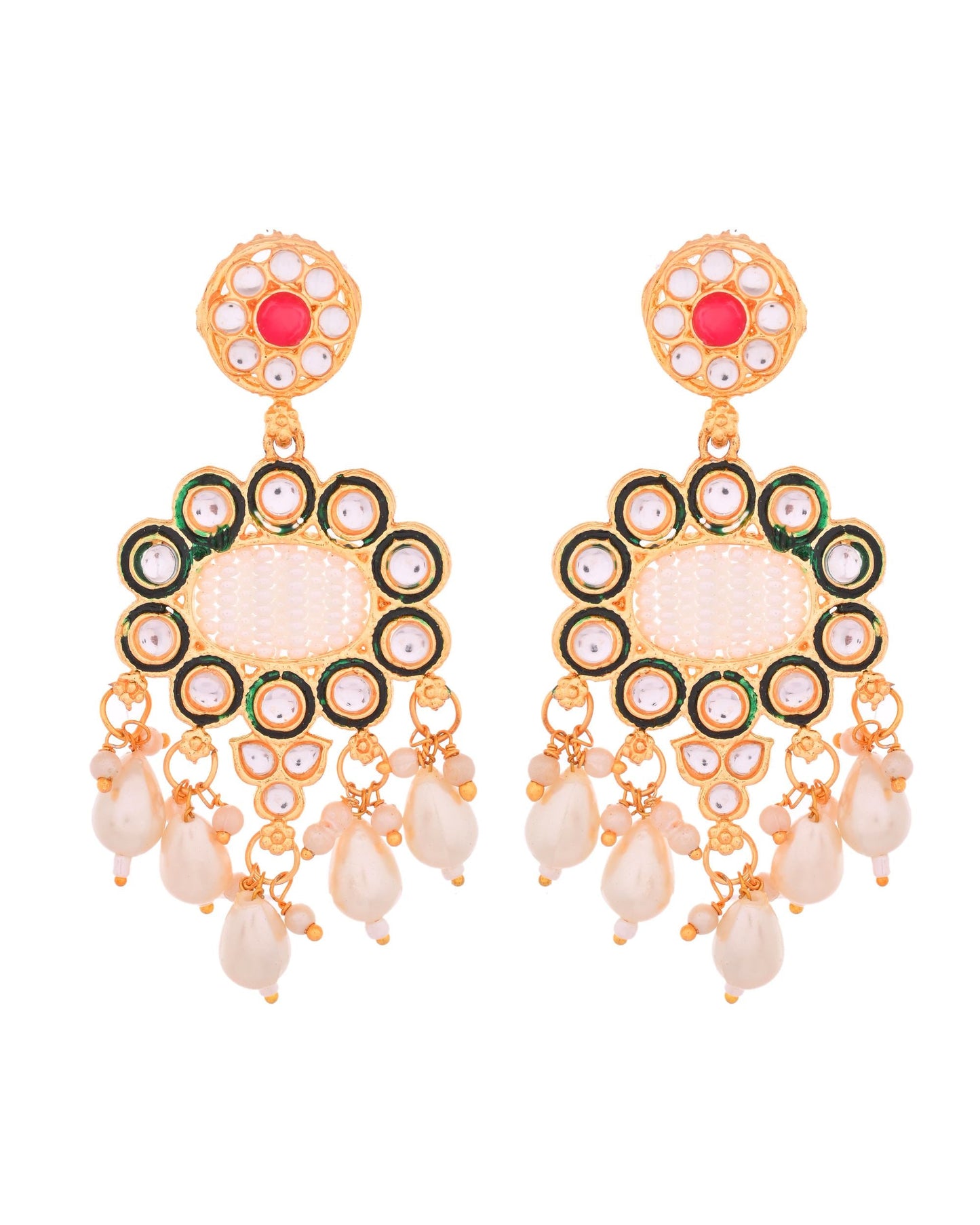 VOJ Gold Toned Artificial Beads Studded Long Necklace And Earrings Set - Swadesiicart