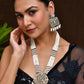 VOJ Copper-Toned Artificial Stone Studded Geometrical Long Necklace And Earrings Set - Swadesiicart