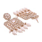 VOJ Copper-Toned Artificial Stone Studded Geometrical Long Necklace And Earrings Set - Swadesiicart