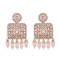 VOJ Copper-Toned Artificial Stone Studded Geometrical Long Necklace And Earrings Set - Swadesiicart