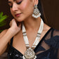 VOJ Copper-Toned Artifical Stone Studded Circular Long Necklace And Earrings Set - Swadesiicart