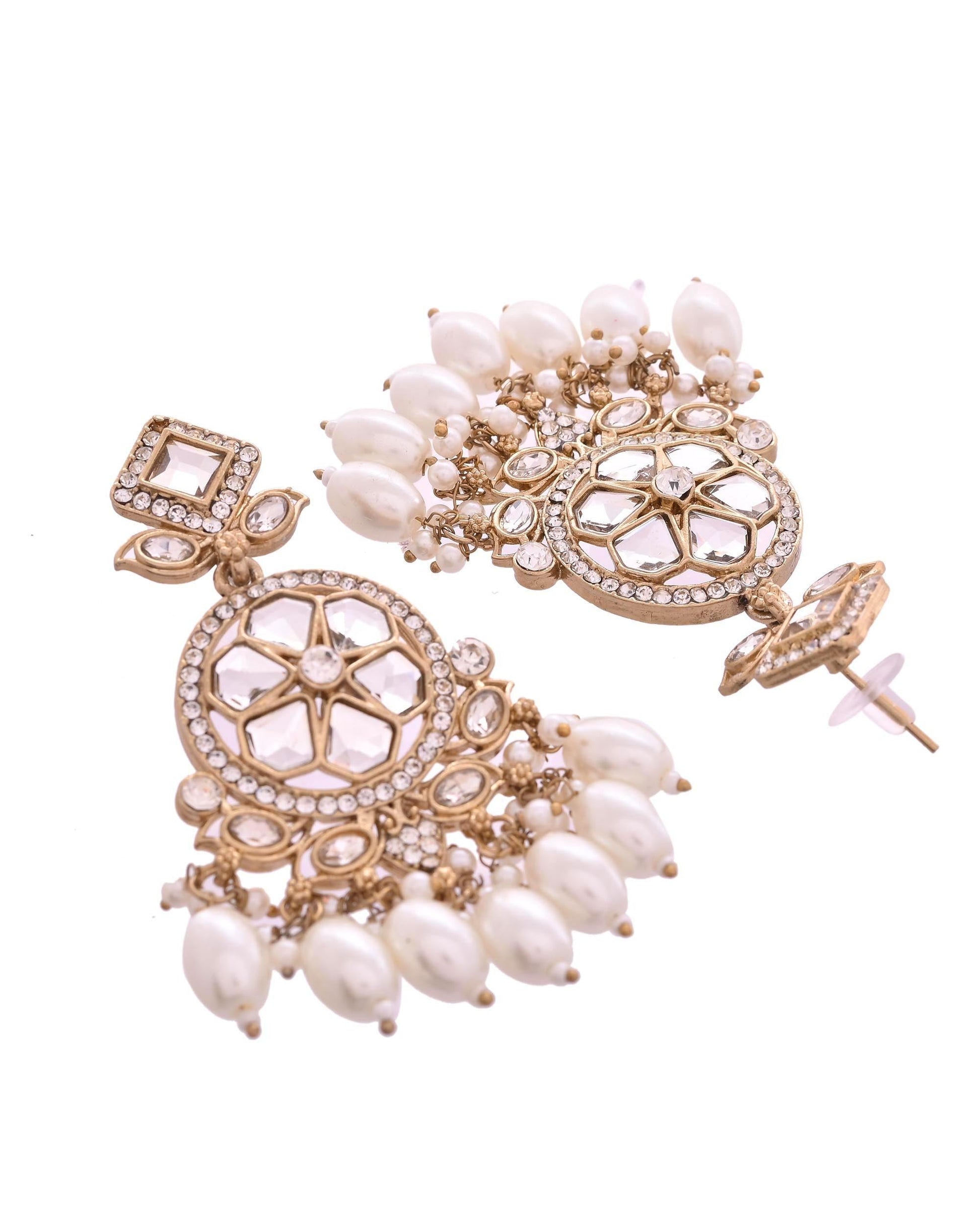 VOJ Copper-Toned Artifical Stone Studded Circular Long Necklace And Earrings Set - Swadesiicart