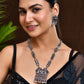 VOJ Oxidized Silver-Plated Stone-Studded Beaded Long Jewellery Set - Swadesiicart