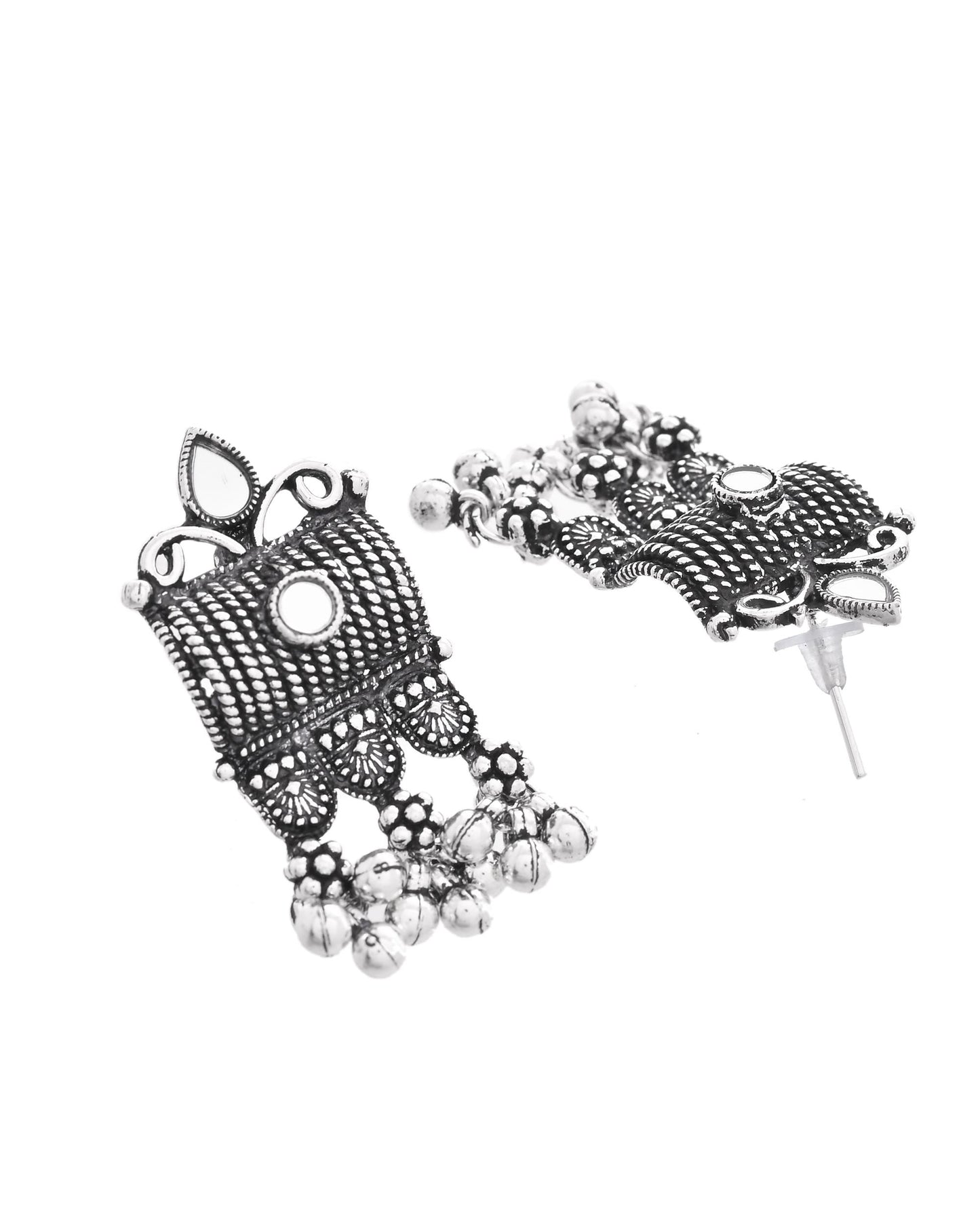VOJ Oxidized Silver-Plated Stone-Studded Beaded Long Jewellery Set - Swadesiicart