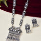 VOJ Oxidized Silver-Plated Stone-Studded Beaded Long Jewellery Set - Swadesiicart