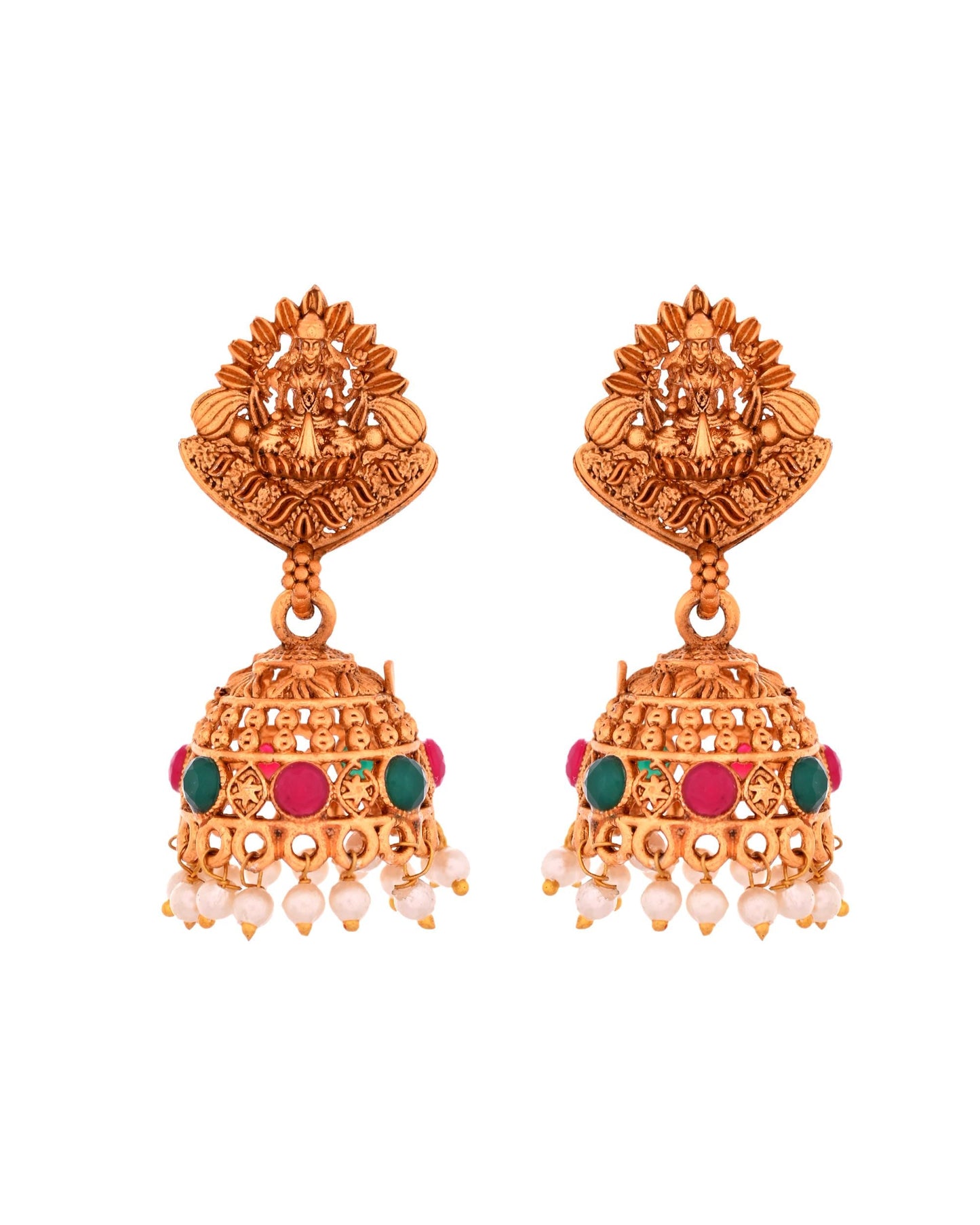 VOJ Gold Polished Beaded Temple Jewellery Set - Swadesiicart