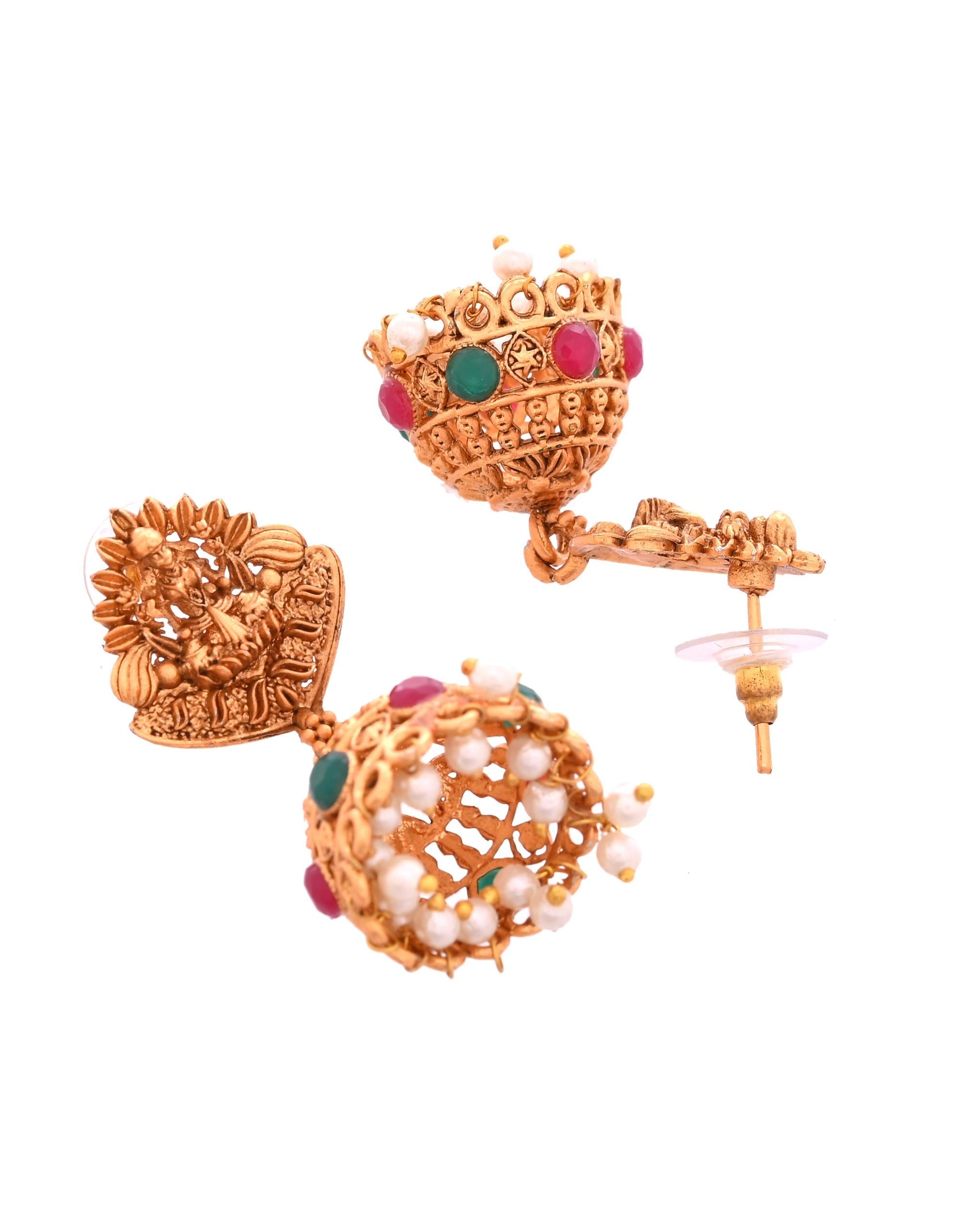 VOJ Gold Polished Beaded Temple Jewellery Set - Swadesiicart