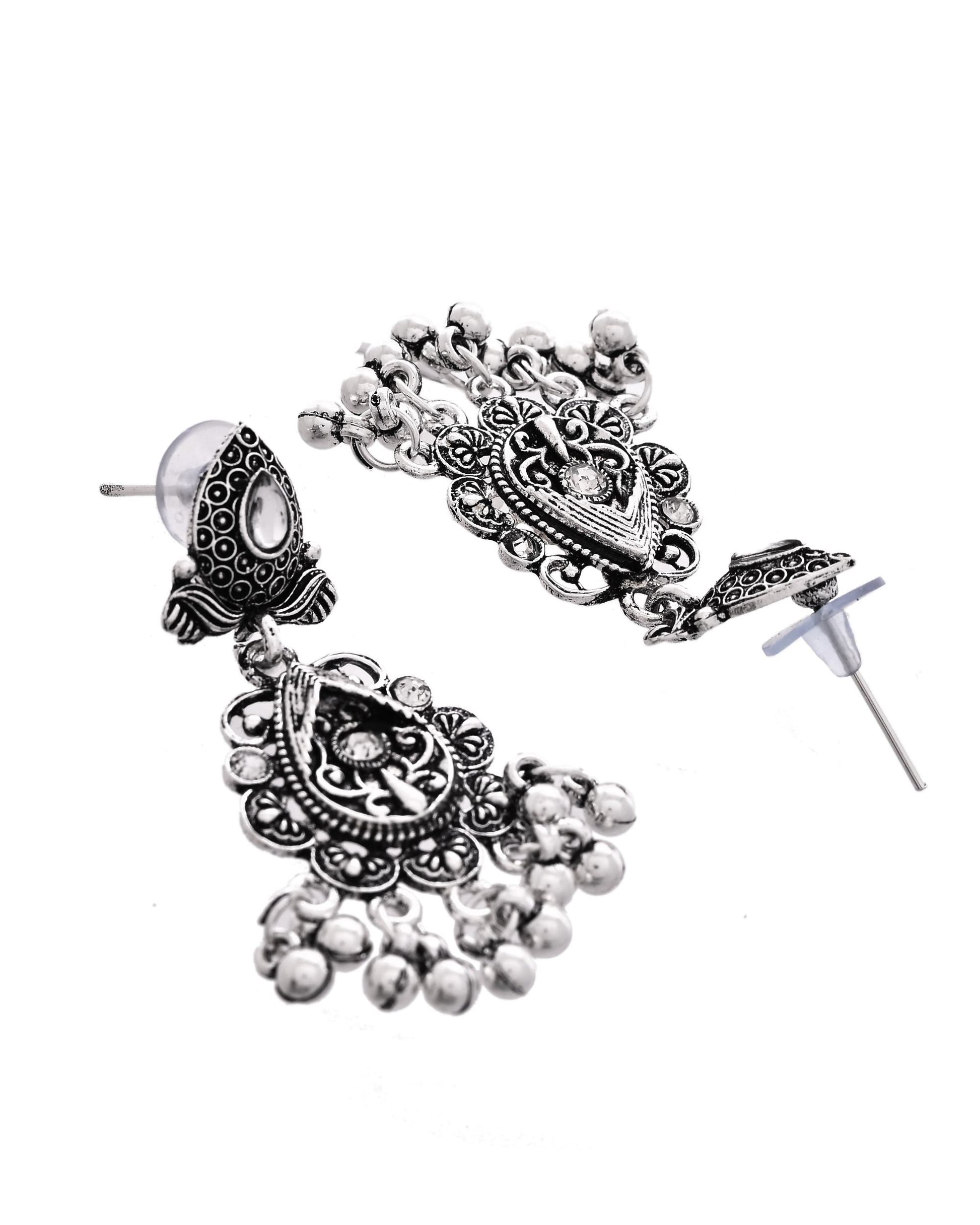 VOJ Oxidized Silver-Plated Artificial Beaded Long Jewellery Set - Swadesiicart