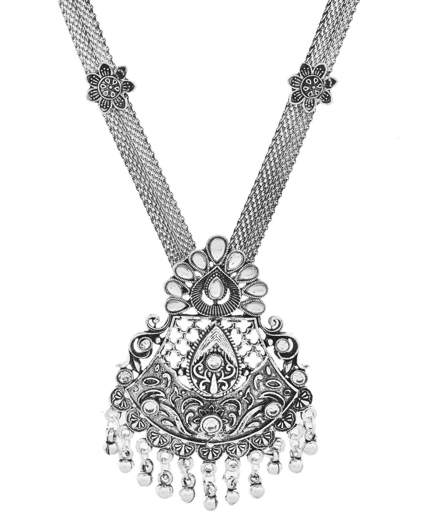 VOJ Oxidized Silver-Plated Artificial Beaded Long Jewellery Set - Swadesiicart