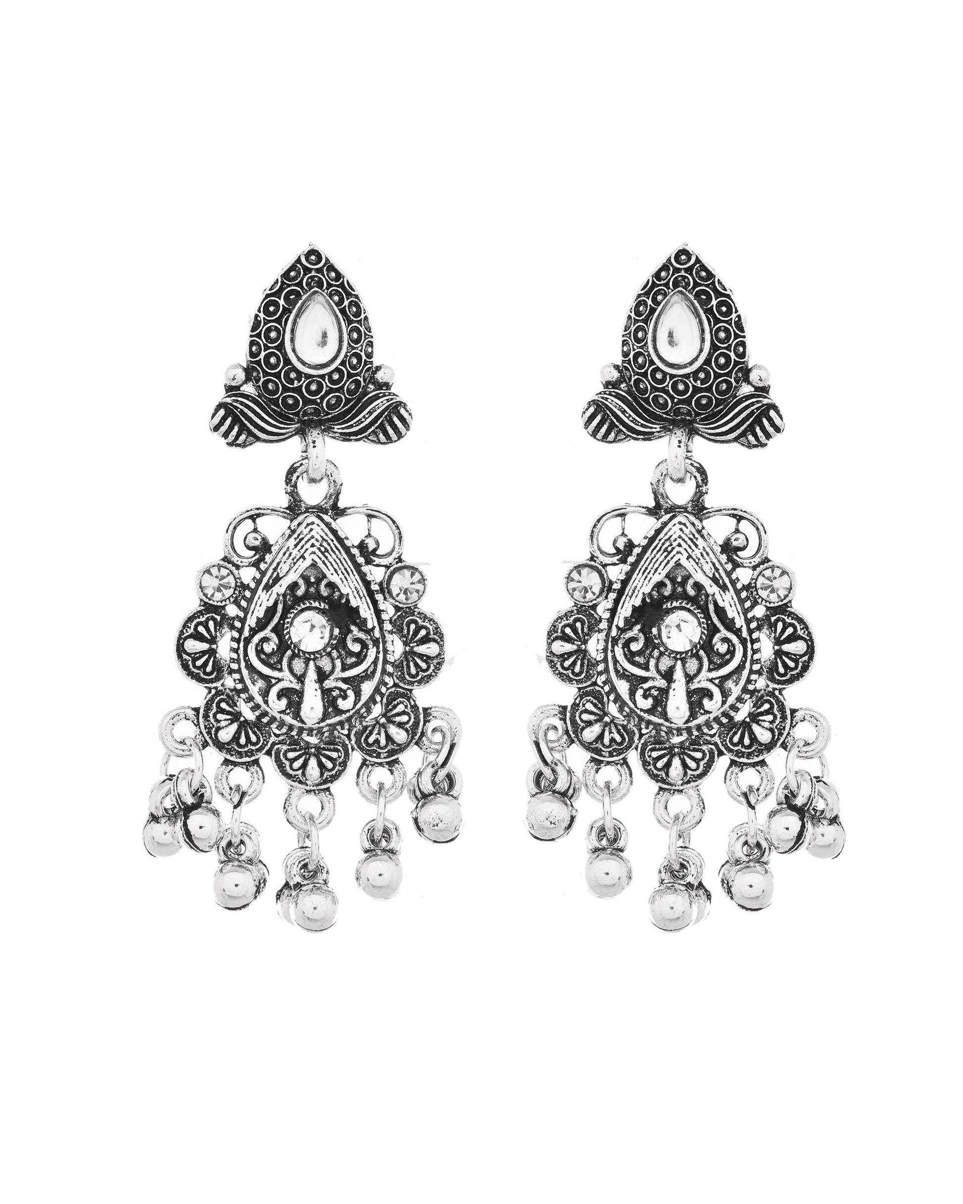 VOJ Oxidized Silver-Plated Artificial Beaded Long Jewellery Set - Swadesiicart