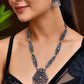 VOJ Oxidized Silver-Plated Artificial Stone And Beaded Long Jewellery Set - Swadesiicart