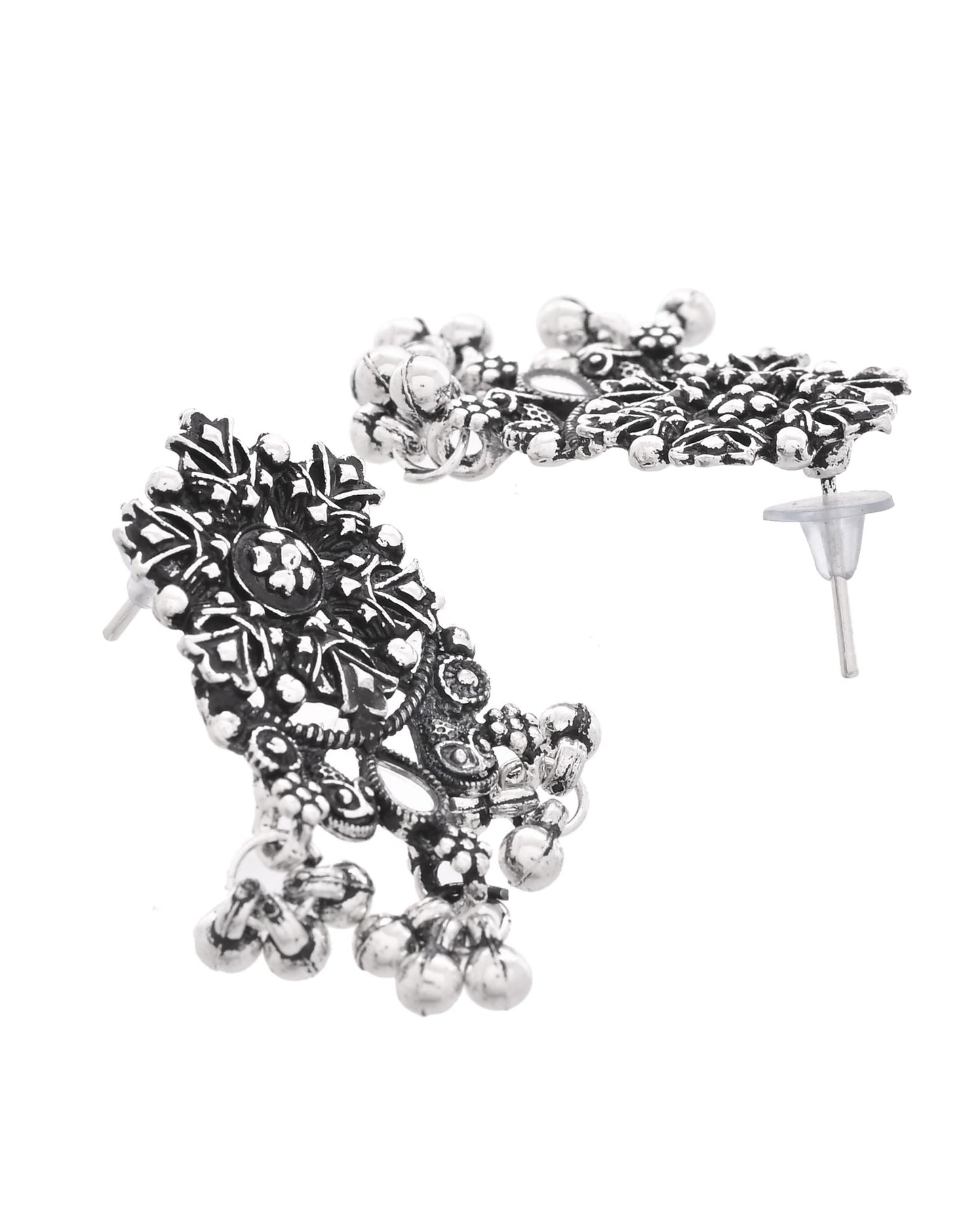 VOJ Oxidized Silver-Plated Artificial Stone And Beaded Long Jewellery Set - Swadesiicart