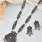 VOJ Oxidized Silver-Plated Artificial Stone And Beaded Long Jewellery Set - Swadesiicart