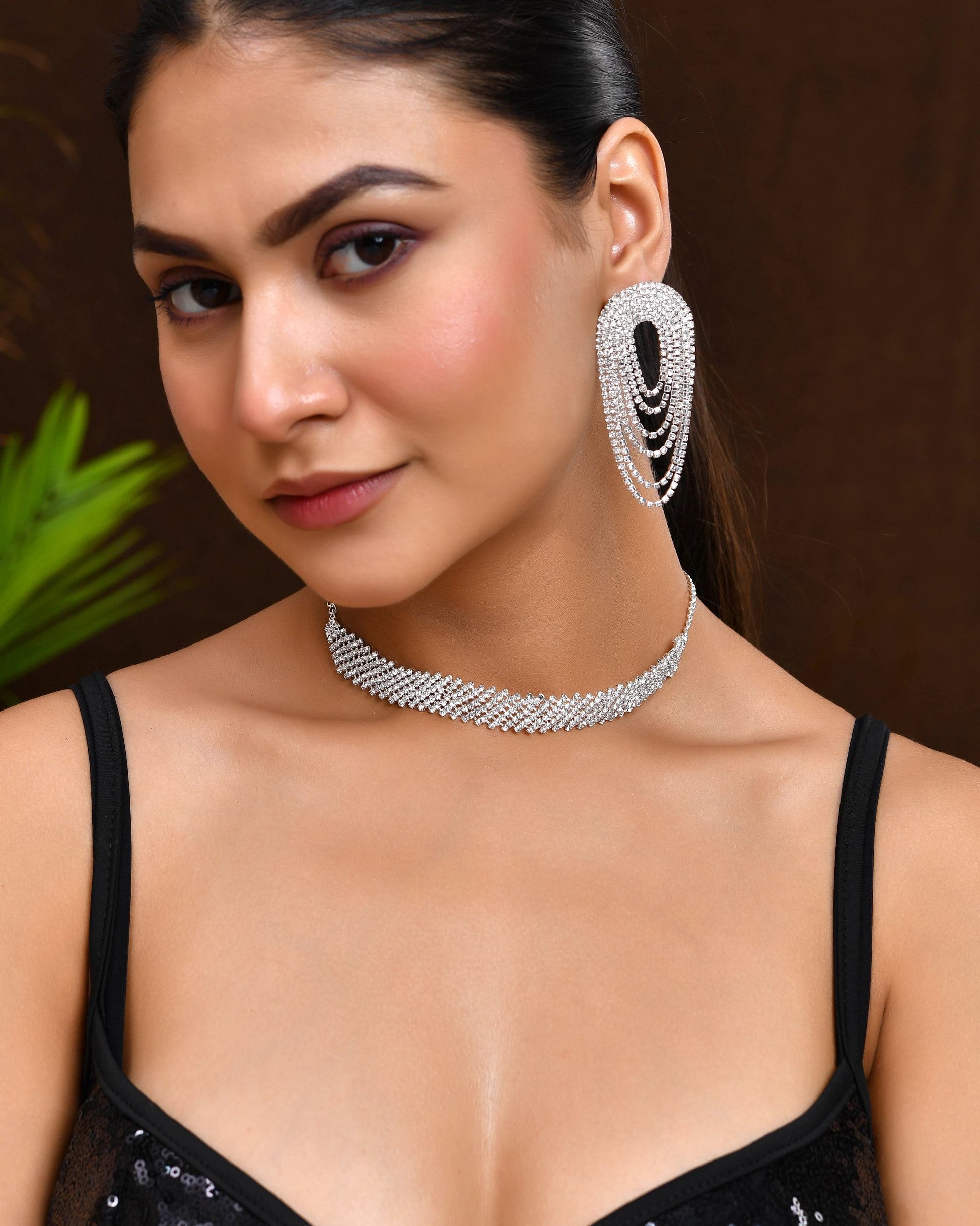 VOJ Silver-Plated Cubic Stone Studded Jewellery Set - Swadesiicart