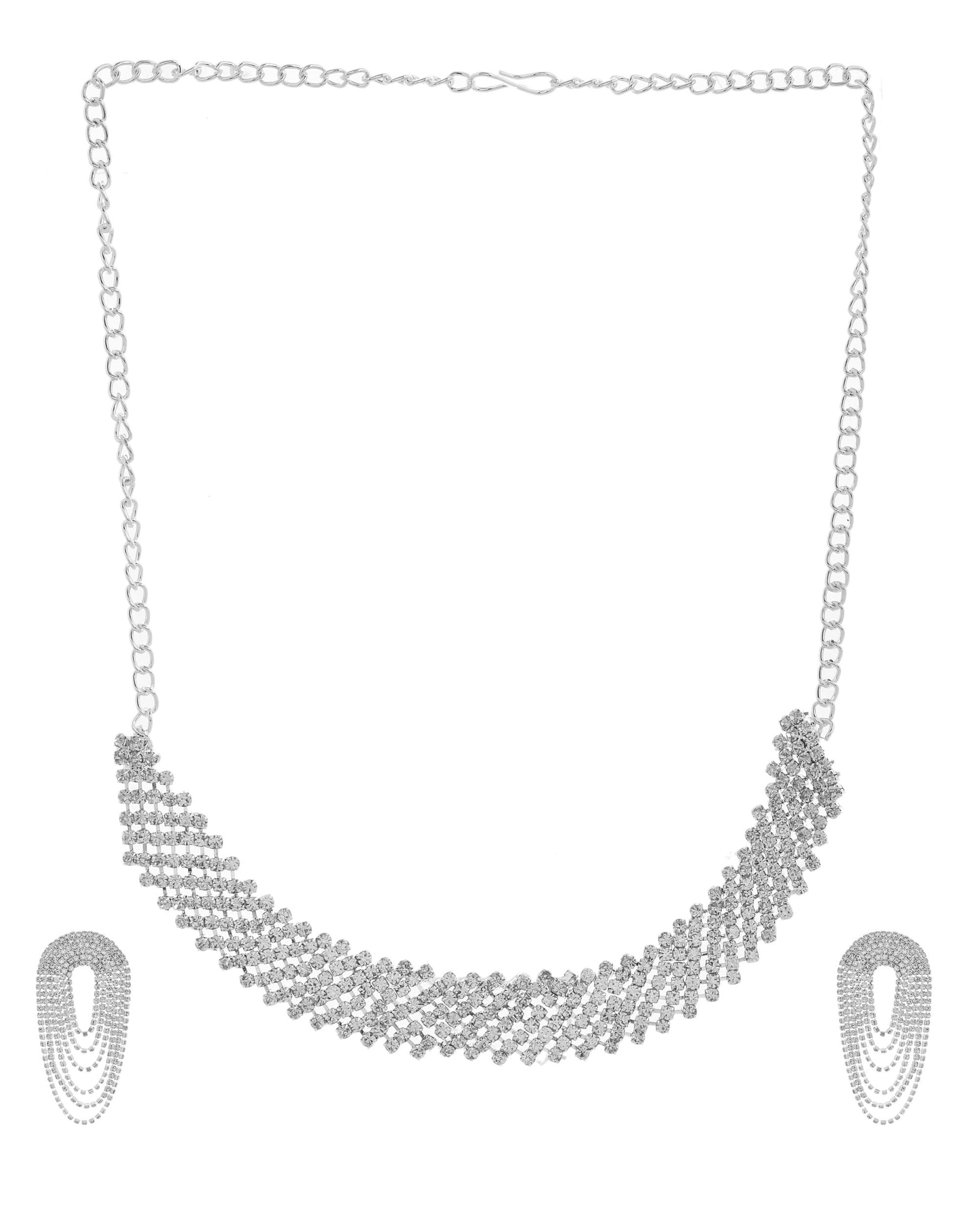 VOJ Silver-Plated Cubic Stone Studded Jewellery Set - Swadesiicart
