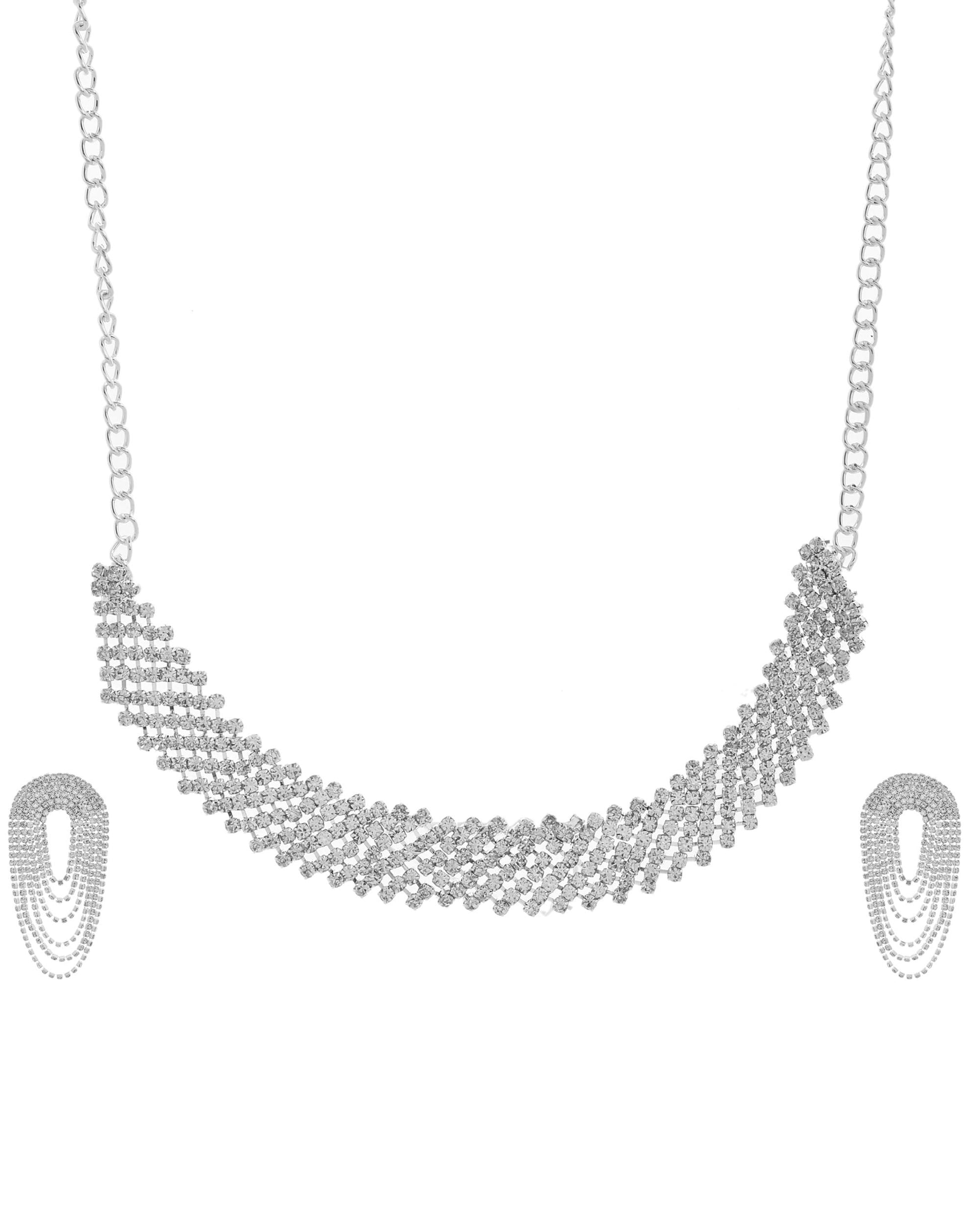 VOJ Silver-Plated Cubic Stone Studded Jewellery Set - Swadesiicart
