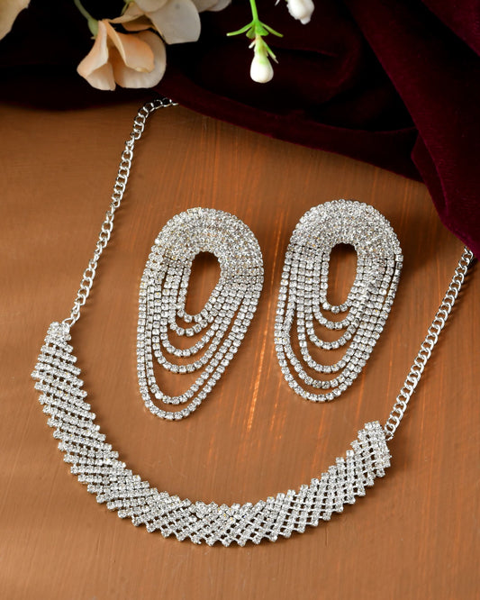 VOJ Silver-Plated Cubic Stone Studded Jewellery Set - Swadesiicart