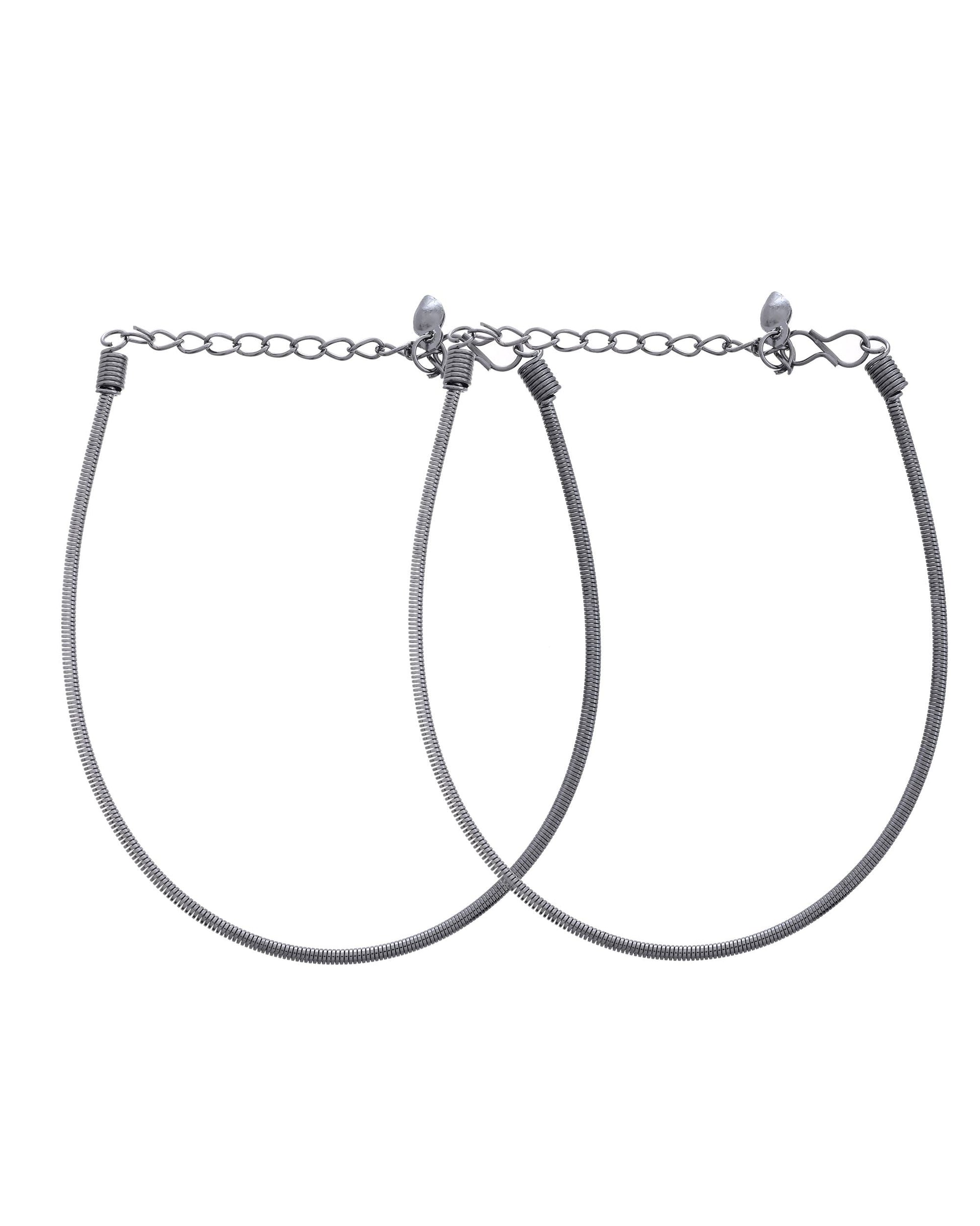 VOJ Set of 2 Rhodium Plated Snake Chain Anklet - Swadesiicart