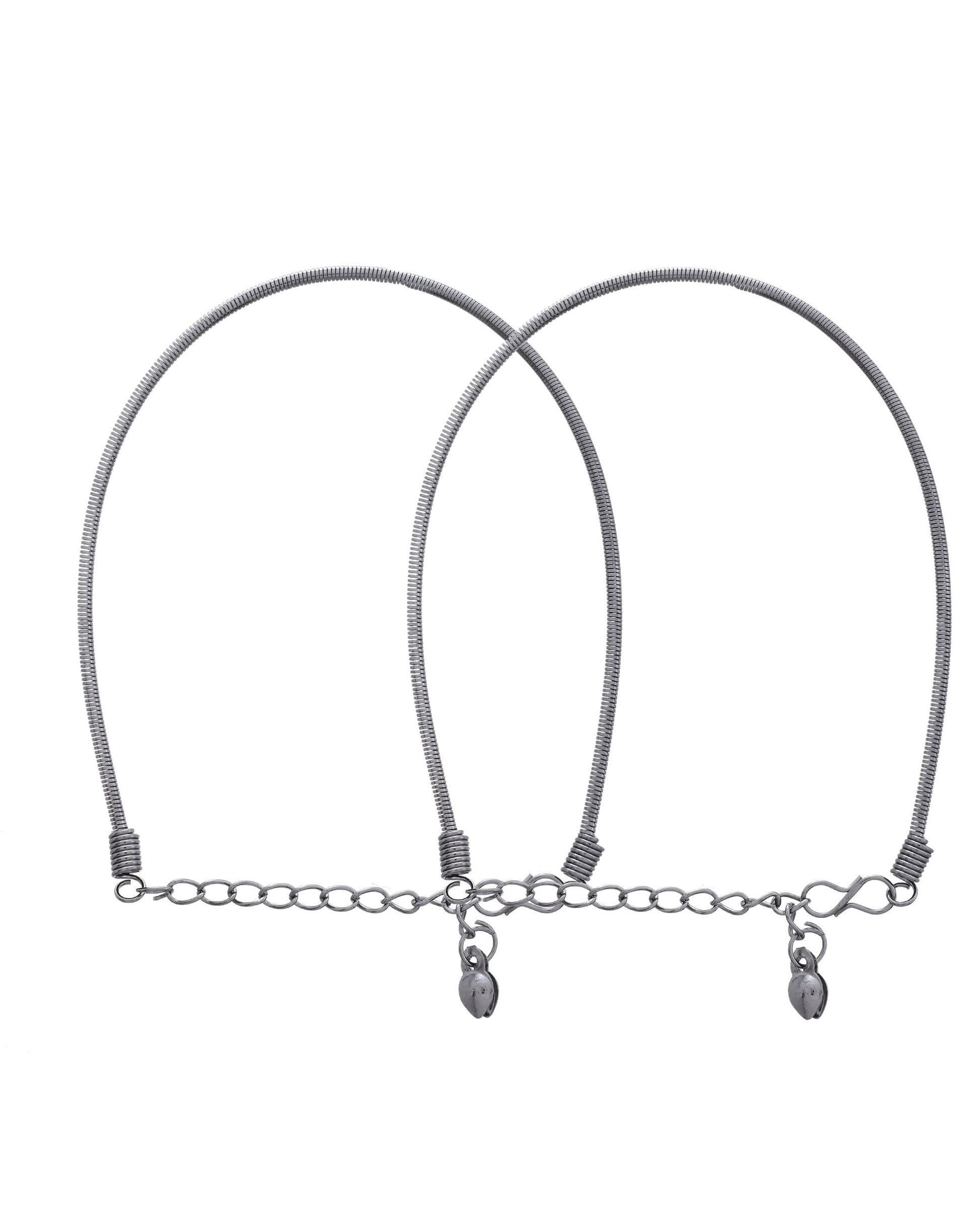 VOJ Set of 2 Rhodium Plated Snake Chain Anklet - Swadesiicart