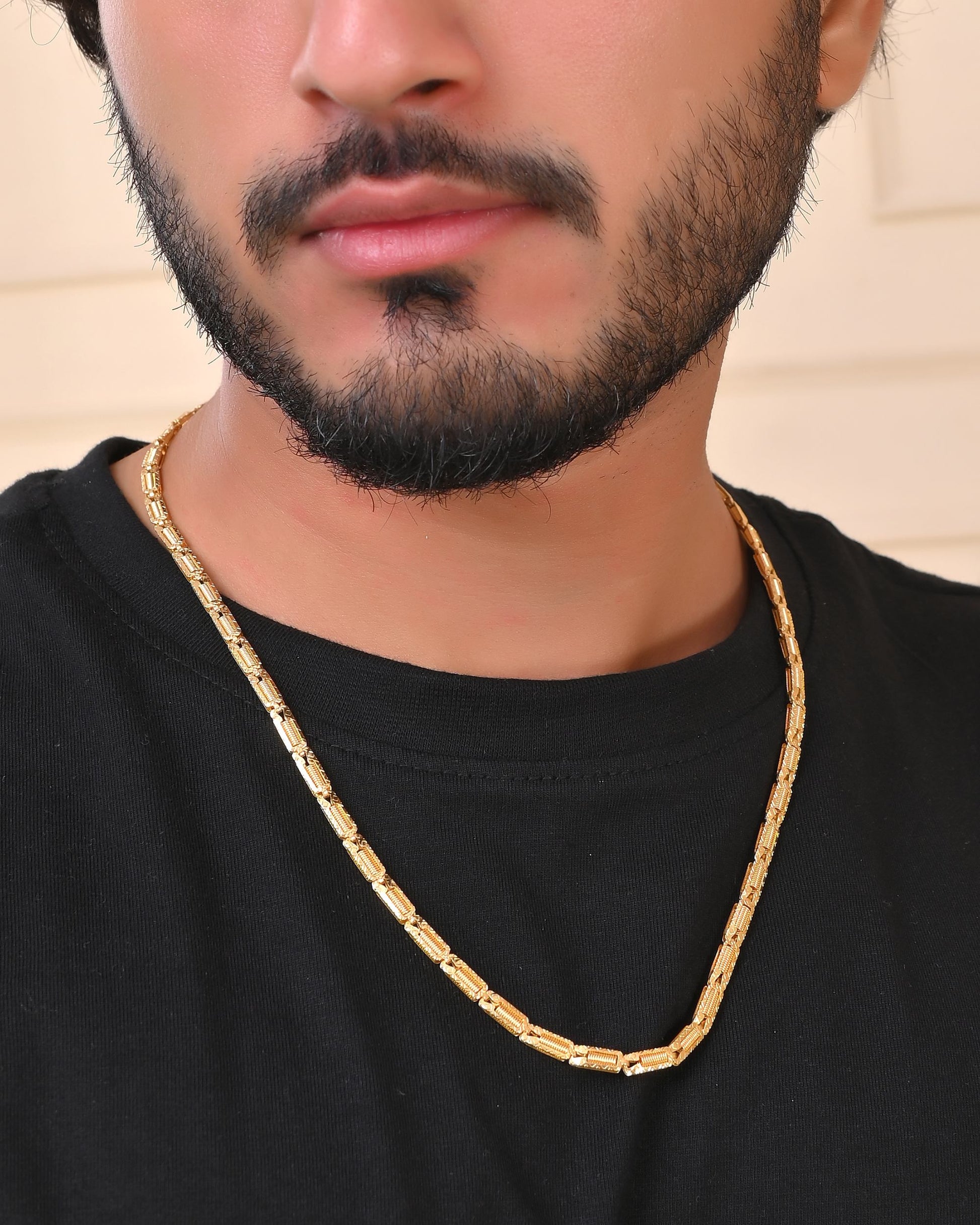 VOJ Men Gold Polished Textured Link Chain - Swadesiicart