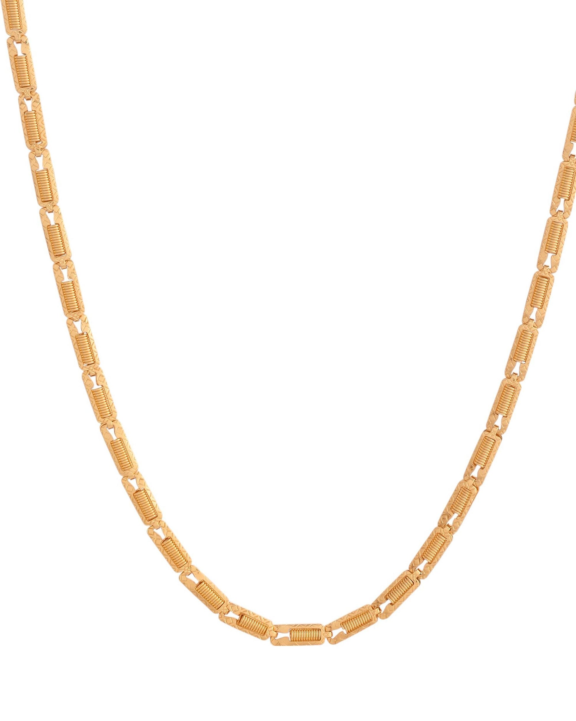 VOJ Men Gold Polished Textured Link Chain - Swadesiicart