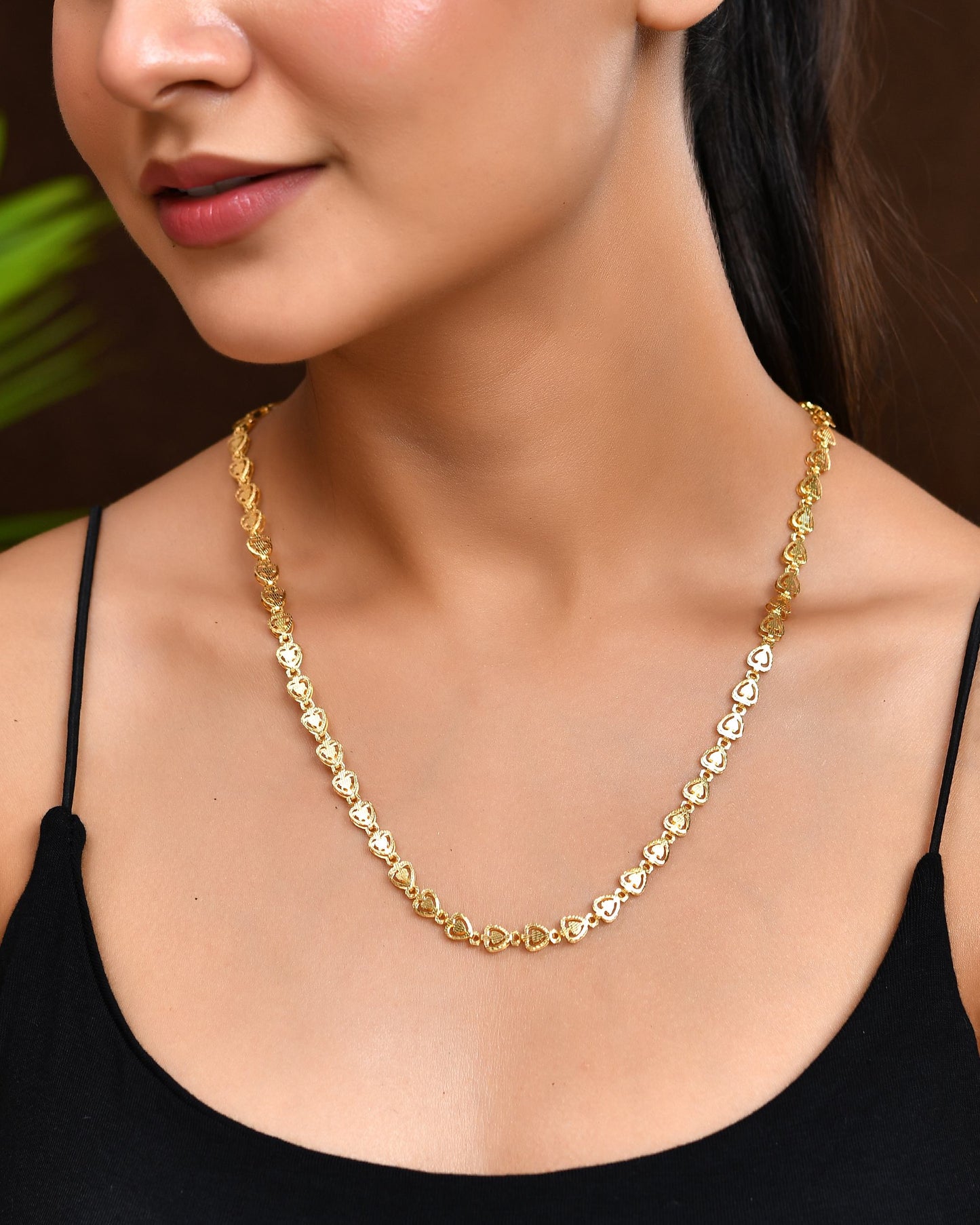 VOJ Gold Polished Heart Shaped Stainless Steel Chain For Women - Swadesiicart