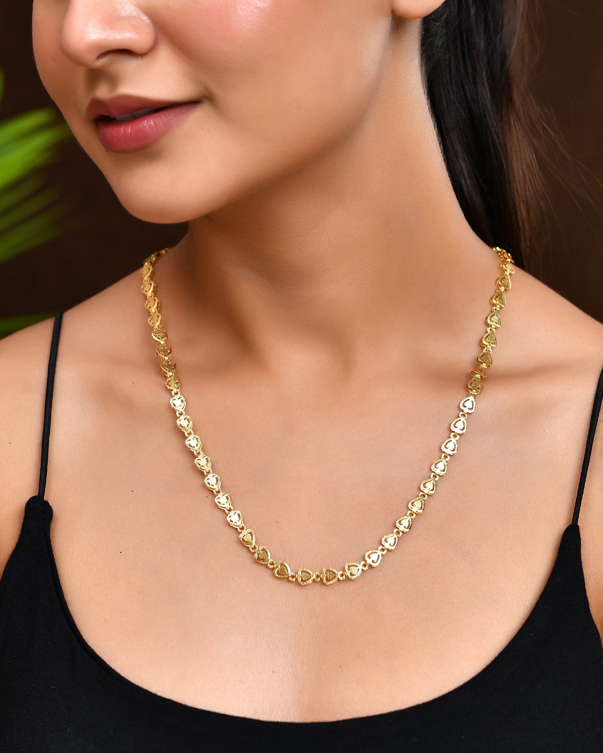 VOJ Gold Polished Heart Shaped Stainless Steel Chain For Women - Swadesiicart